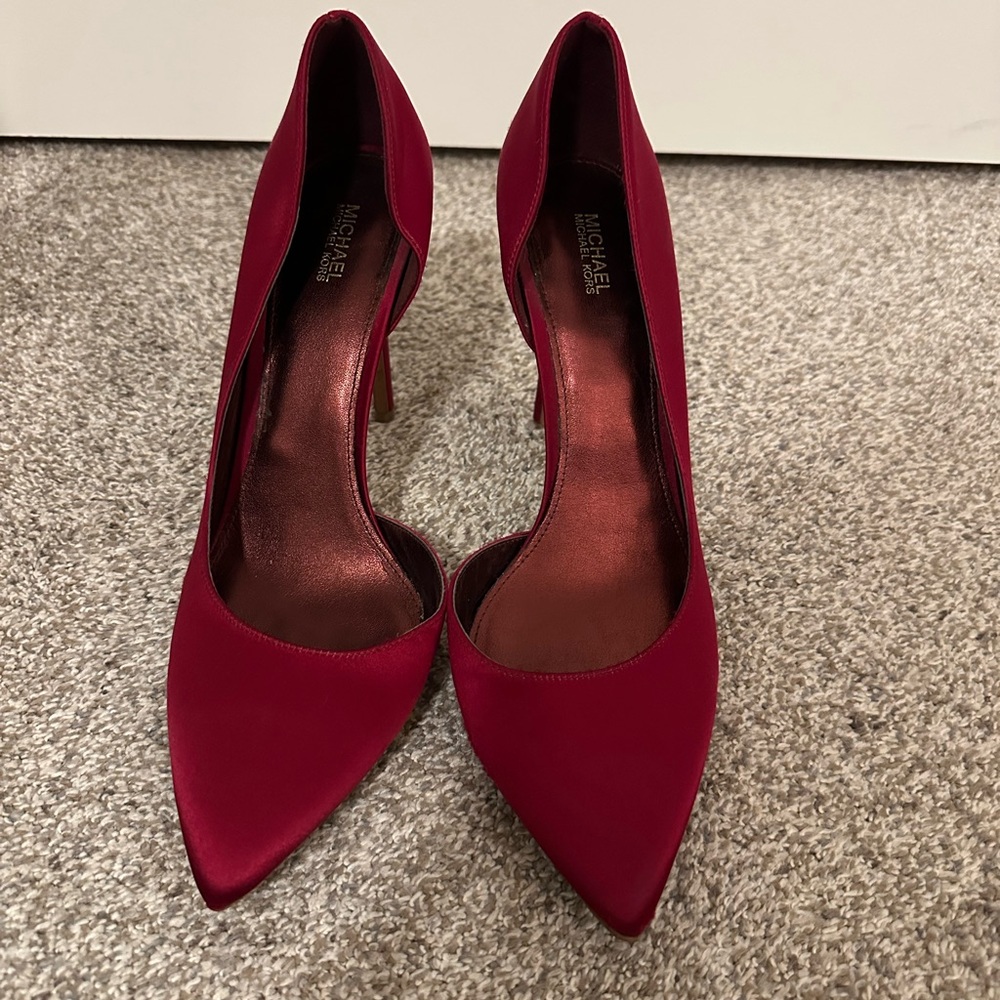 Darker Red satin MK heels